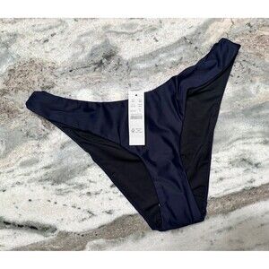 J Crew Bikini Bottom Womens Small Navy Blue Curved Waist Cheeky High Legs Lined